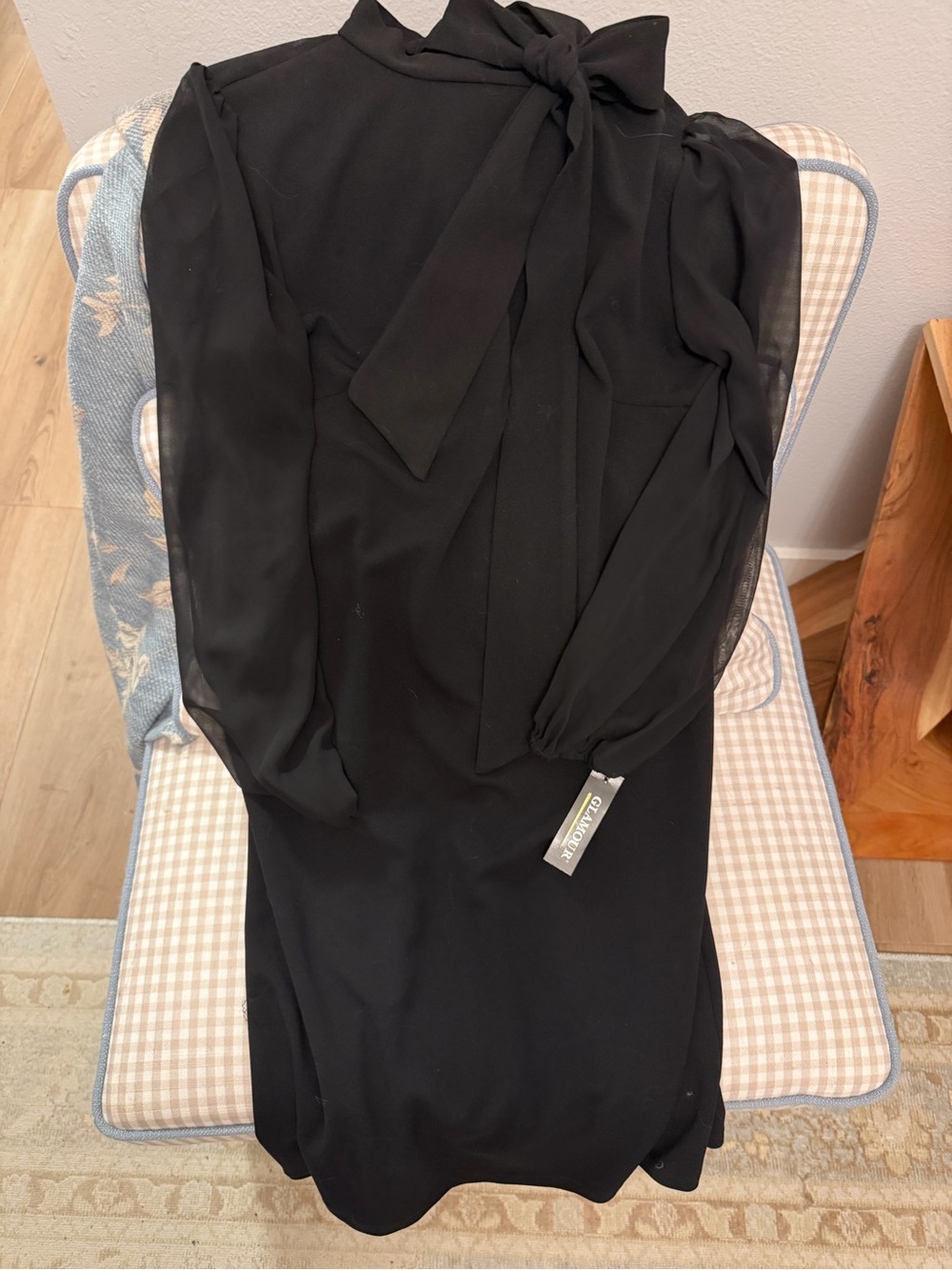 NWT Glamour Black Long-Sleeve Tie-Neck Dress